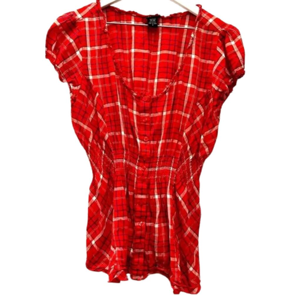 TORRID Red Plaid Button Front Smocked Waist Blouse Top Size 2 (2XL)